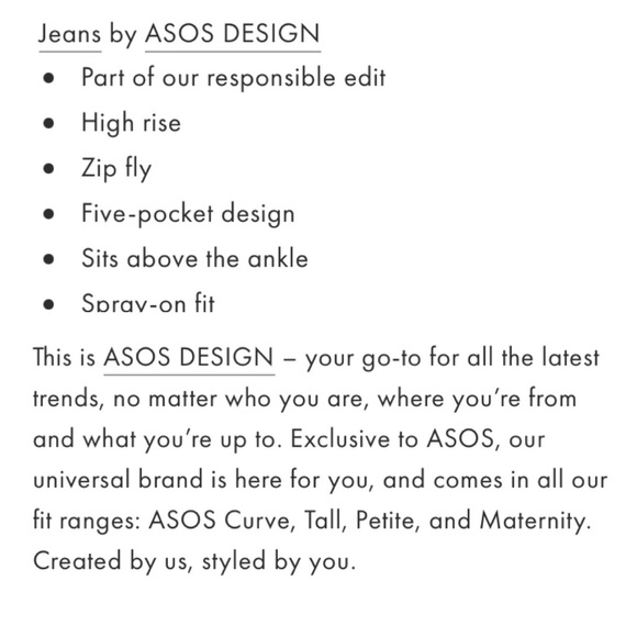 🐞NWT ASOS Design High Rise Ridley Skinny Jean Size 24x30” - Picture 3 of 15